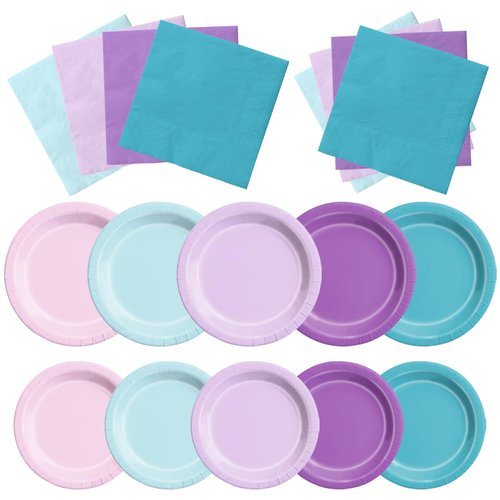 CMUSKO Mermaid Birthday Decorations-60Pcs Mermaid Plates and Napkins Pink Blue Purple Little Mermaid Theme Party Supplies