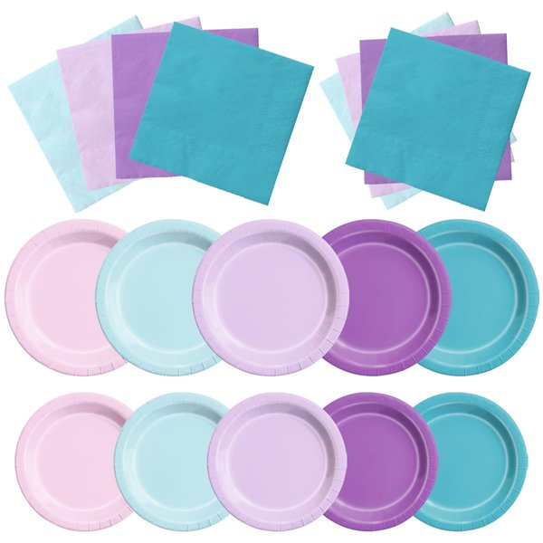 CMUSKO Mermaid Birthday Decorations-60Pcs Mermaid Plates and Napkins Pink Blue Purple Little Mermaid Theme Party Supplies