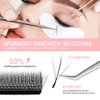 NATUHANA Sandwich Clover W Shape Eyelashes Extension Triple-Core 3D Premade Fans 0.07mm D Curl 8-14mm Mixed Tray Lash Extensions Blooming Flower Eyelash 12 Rows/Case (S3D black;0.07 D, 8-14 MIX)