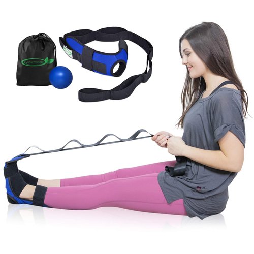 Lumia Wellness Fascia Stretcher & Foot Stretcher for Plantar Fasciitis with Massage Ball, Achilles Tendinitis, Foot Drop, Yoga Foot & Leg Stretching Strap (Blue)