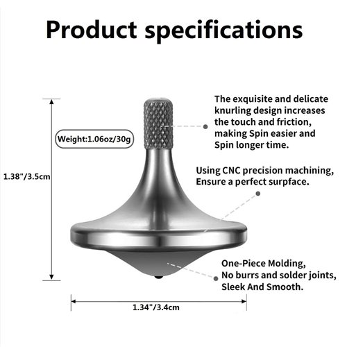 Premium Precious Titanium Spinning Top, Spin Long Time Exceed 10 Minutes, Perfect Balance, Well Made Metal Kinetic Desk Fidget Toy, Wear-Resistant Drop-Resistant Does not Rust (Mars Silver)