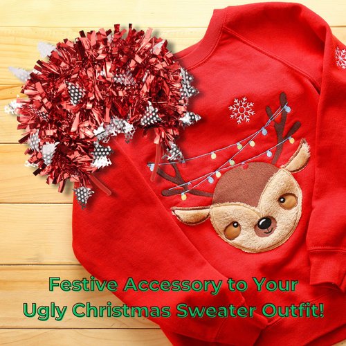 Needzo Red Christmas Tinsel Headband, Festive Xmas Hair Accessory, Ugly Sweater Party Supplies, One Size Fits Most, 11 x 9.75 Inches