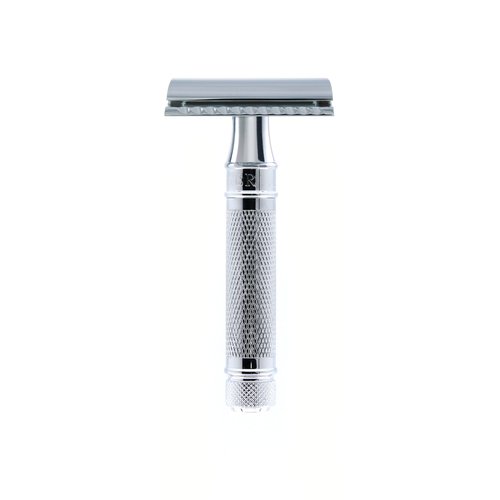 Edwin Jagger DES89KNBLAMZ Short Handle Reusable Classic Double Edge Safety Razor for Men (Knurled)