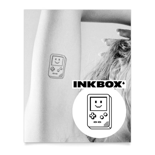 Inkbox Temporary Tattoos, Semi-Permanent Tattoo, One Premium Easy Long Lasting, Water-Resistant Temp Tattoo with For Now Ink - Lasts 1-2 Weeks, Happy Gameboy, 3 x 3 in