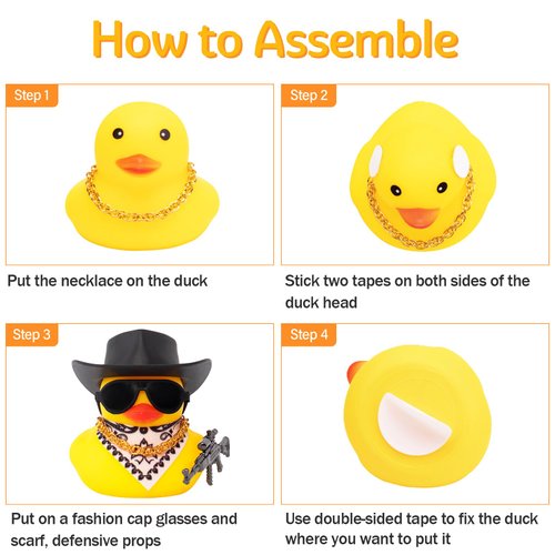 wonuu Car Rubber Duck Ornament Cool Car Accessories Duck Car Dashboard Decoration Special Prop Cowboy Hat Necklace, AK47