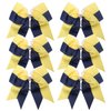Cheerleader Bows 8 Inch Comb Color Ponytail Holder with Bling Fling Rhinestones Hair Tie Cheerleading Bows 6 Pcs (Navy Blue/Yellow)