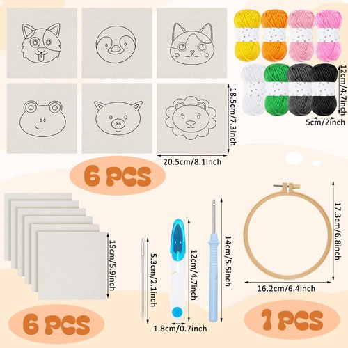 WovWeave 6 Set Animal Punch Needle Coasters Kit with Pattern, Yarn, Adhesive Felts, Hand Tools, Wooden Embroidery Hoop and Instruction Rug Punch Decoration DIY Art Crafts Kit for Kid Adult Beginner