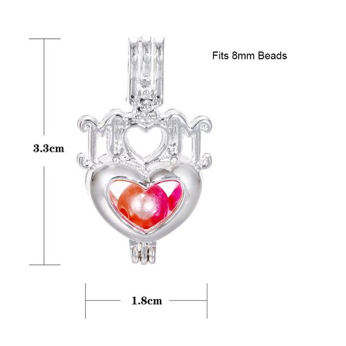 10pcs Silver Pearl Cage Locket Pendants, Essential Oil Diffuser DIY Necklace Bracelet Jewelry Making Craft, Bulk Beads Aromatherapy Diffuser Charms Gifts for Women Girls (MOM Heart)