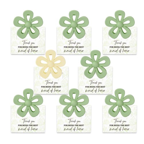 JarThenaAMCS 8 Pack Flower Bridesmaid Hair Claw Clips with Floral Card for Wedding Bridal Shower Bachelorette Party Favors Supplies (Beige & Sage Green)
