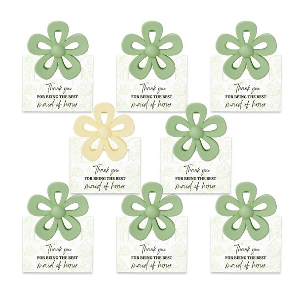 JarThenaAMCS 8 Pack Flower Bridesmaid Hair Claw Clips with Floral Card for Wedding Bridal Shower Bachelorette Party Favors Supplies (Beige & Sage Green)