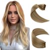 Licoville Clip in Human Hair Extensions 20 Inch Balayage Dark Brown with Bleach Blonde Highlight Real Hair Extensions Clip ins Human Hair 70g 5pcs Silky Blonde Hair Extensions Clip in for Women