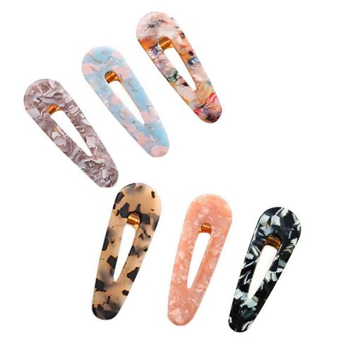 6pcs Vintage Duckbill Clamps Resin Alligator Hair Clips Marble Pattern Hairpins Hair Accessories for women Styling Hairdressing (Drop-shaped)