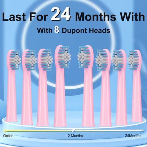 SHAOJIER Electric Toothbrush, with 8 Replacement Brush Heads and 1 Travel Box,Sonic Toothbrush for Adults and Kids,Portable Rechargeable Toothbrush for Travel (Pink)