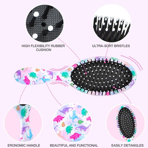 Hair Brush For Girls Dinosaur Brush For Curly Hair Kids Detangler Brush For Thick Hair Women Girls Brush Set Toddler Wet/Dry Little Girl Brush