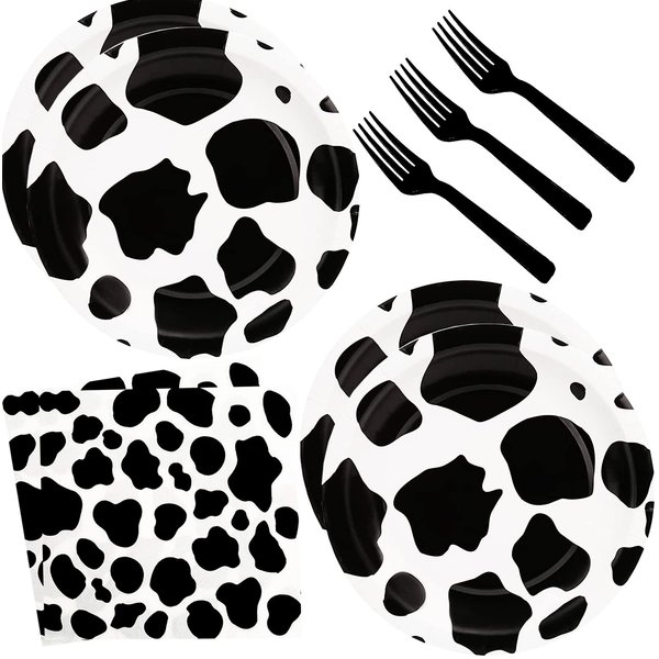 60Pcs Cow Print Party Supplies Cow Party Themed Tableware Set 7"Cow Print Paper Plates and Cow Napkins Fork for Kids Cow Themed Birthday Party Decorations (Serve 20 Guests) (Cow)