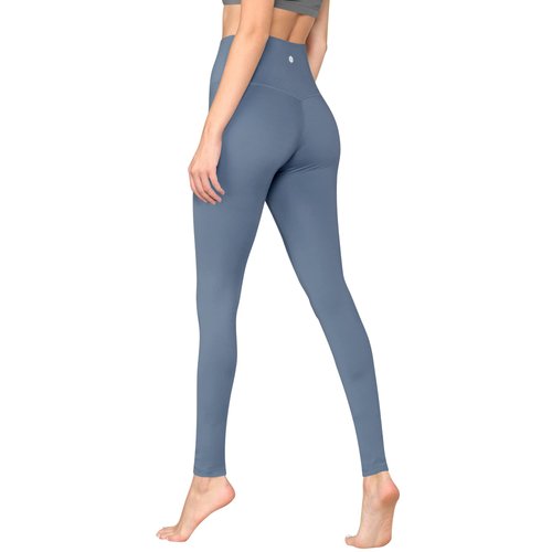Active Queens QB3018 Peached Front Seamless Leggings with Inner Pocket Full-Length Yoga Pants S Steel_Blue