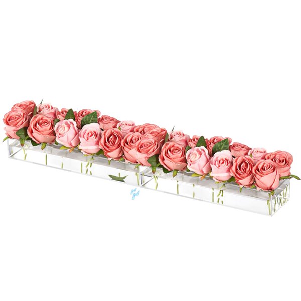 2 Pieces Acrylic Flower Vase Rectangular, Clear Floral Centerpiece for Dining Table 28 Inch Long Rectangle Acrylic Vase for Home Wedding Dining Table Decor