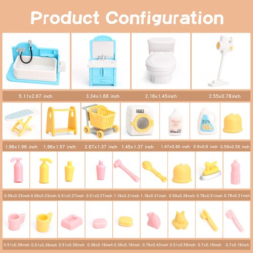 Dollhouse Furniture Set for Kids Toys Miniature Doll House Accessories Pretend Play Toys for Boys Girls & Toddlers Age 3+ with Bathroom