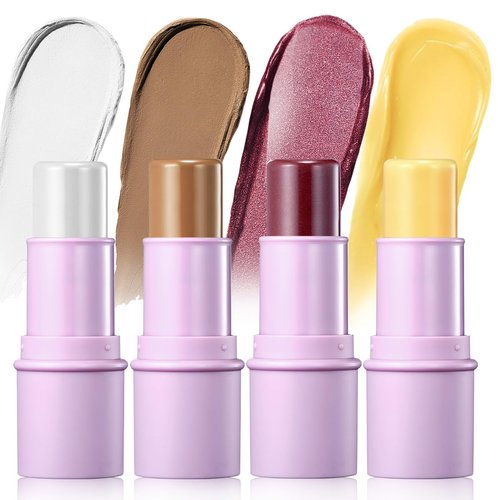 LUXAZA 4Pcs Cream Blush Contour Highlighter Bronzer Moisturizer Stick Makeup Set #T Blush Glow3