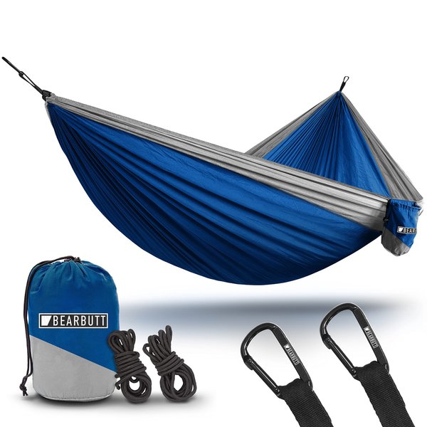 Bear Butt Double Parachute Camping Hammock, Blue/Gray