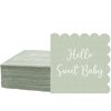 Kosiz 100 Sheets Sage Green Scalloped Baby Shower Napkins Cocktail Napkins for Girls and Boys 5 x 5 In Disposable Decorative Dinner Napkins Thick Paper Baby Shower Napkins for Party Decoration, 2 Ply