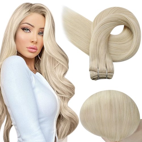 Full Shine Straight Human Hair Weft Hair Extensions 18 Inch Color 60 Platinum Blonde Remy Human Hair Weft Weave Hair Extensions Double Wefted 105 Gram