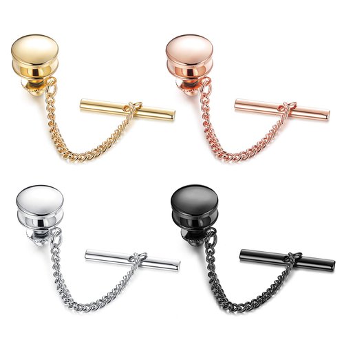 YADOCA 4 Pcs Mens Tie Tack Clutch with Chain Wedding Business Accessories Black Silver Gold Rose Gold Tone