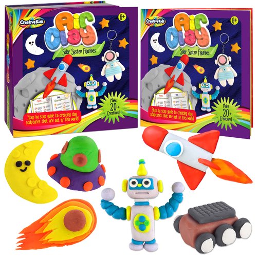 Creative Kids Air Dry Clay Solar System Figurines - Sculpt Over 20 Clay Charms - Make Mini Planet Keychains with 13 Clay Colors - Solar System Craft Book Included