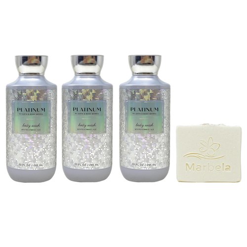 Bath & Body Works Platinum 3 Pack Body Wash Set with a Natural Oats Bar Soap - Full Size