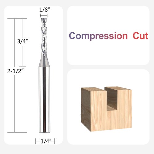 SpeTool Spiral Router Bits Up&Down Compression Bit 1/8 inch Cutting Diameter, 1/4 inch Shank HRC55 Solid Carbide CNC End Mill for Wood Carving Engraving Grinding