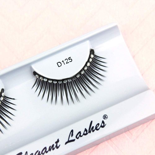 Elegant Lashes D125 (Triple Pack - 3 Pairs) | Volumizing and Lengthening Rhinestone False Eyelashes