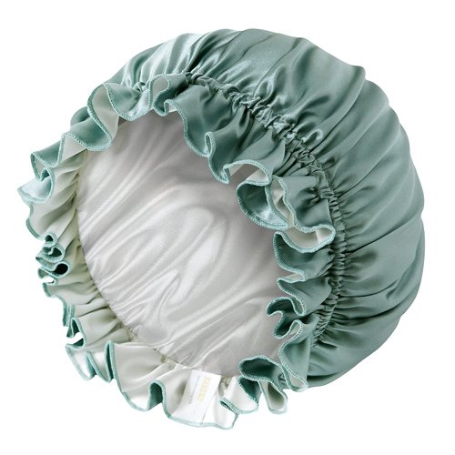 ZIMASILK 100% Mulberry Silk Bonnet for Women Hair Care, Double Layered, Silk Hair Wrap for Sleeping with Elastic Stay On (1Pc, Greyish Green+Ivory)