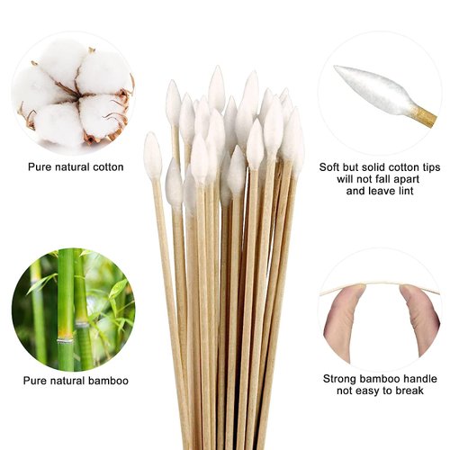 Garrelett 6-Inch Long Cotton Swabs for Precision Cleaning - Ideal for Electronics, Guns, Pet Care, Makeup, Crafts - Nature Cotton & Durable Wood for Enthusiasts in Health, Beauty (200 Pointed)
