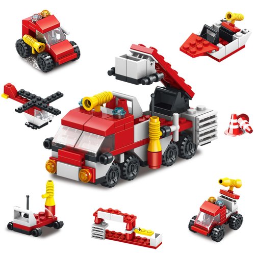 AOLAWOVIN Fire Rescue Vehicles Building Block with 6 Characters,6 in 1 Car Building Kit Party Favors for Kids Gifts