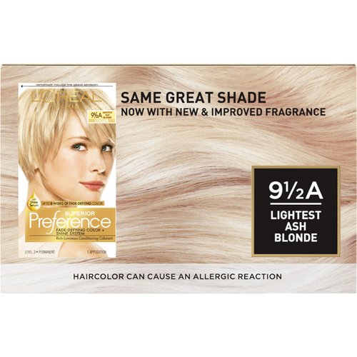 L'Oreal Paris Superior Preference Fade-Defying + Shine Permanent Hair Color, 9.5A Lightest Ash Blonde, Pack of 1, Hair Dye
