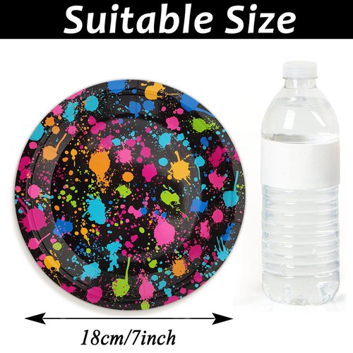 gisgfim 24 Pcs Glow Party Plates 7" Neon Birthday Party Disposable Paper Dessert Plates Supplies Decorations Glow in Dark Theme Plates Tableware for Birthday Wedding Baby Shower