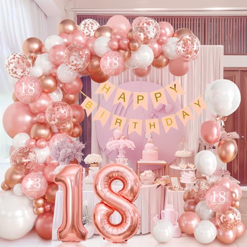 Sllyfo18th Birthday Decorations for Girls - (Total 100pcs) 18th Birthday Balloons 18/12/10/5 Inches for Garland Arch,18th Happy Birthday Banner for a Stunning 18th Birthday Celebration