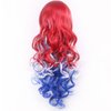 WTHCOS Mixed Red White Blue Long Curly Wavy Hair Wig With Slanted Bangs for Women Red White Blue Mixed Wig Heat Resistant Synthetic Hair Wigs for Daily Use Cosplay Wig With Wig Cap