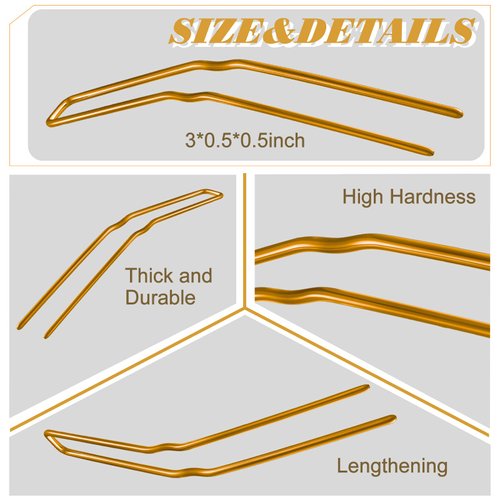 24 Pcs U Shaped Hair Pins Ballet Bobby Pins U Pin Hair Styling Pins Bobby Pins for Updo with Storage Box Metal U Bun Hair Forks for Women Girls Thick Thin Long Curly Hair(Gold, 3 Inch)