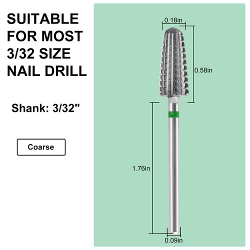 C12rtive 5-In-1 Vertical Cone Shape Nail Drill Bits,Tungsten Carbide Electronic Nail Drill Bit for Acrylic Gel Nails Dual Nail Form Remove,3/32 Inch Nail Bit for E-File Nail Drill(Coarse)