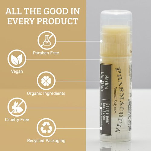 Pharmacopia Chamomile Tangerine Vegan Lip Elixir - Nourishing Vegan Herbal Lip Balm with 100% Natural and 70% Certified Organic Ingredients, 0.25 Oz, Pack of 3
