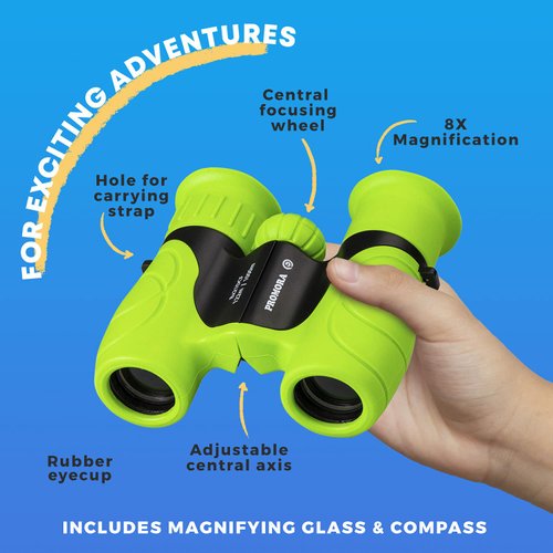Binoculars for Kids Toy for Little Boys and Girls – Extensive Set Incl. Magnifying Glass & Compass – Powerful Magnification 8X21 – 3 to 12 Year Old Kids – Perfect for Toddler