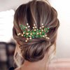 BETITETO Crystal Flower Hair Comb Bridal Wedding Rhinestone Hair Pin Piece for Women Girls (Green)