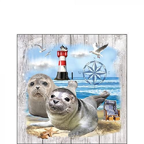 20-ct 6.5 Seal Couple Beach Paper Napkins Party Printed Blue Paper Napkins Seahorse Cocktail Napkins Beach Napkins Paper Coastal Cocktail Napkins Nautical Napkins Beach Themed Party Napkins Starfish