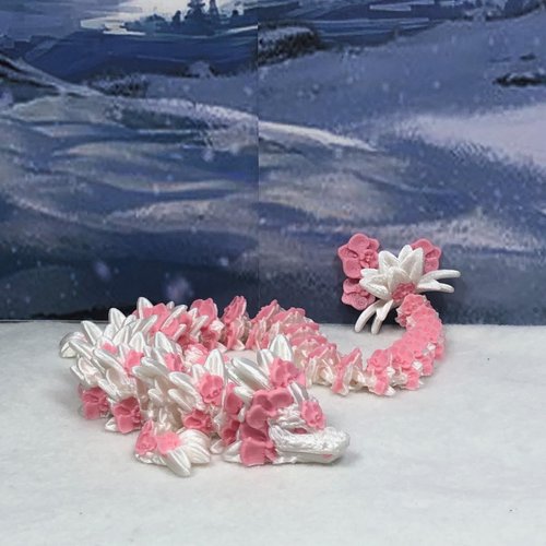 3D Printed Orchid Dragon, 12" Articulated White and Pink Orchid Dragon, Home Decor, Executive Desk Toys,Fidget Toys for Autism/ADHD D039-DR