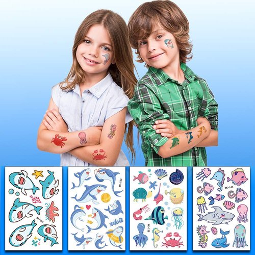 PHOGARY Kids Temporary Tattoos(100pcs+), Sea World Theme Tattoos (20 Sheets) - Fish, Shark, Turtle, Seahorse, Sea Star, Octopus, Crab - Marine Life Patterns Fake Waterproof Tattoos for Boys Girls