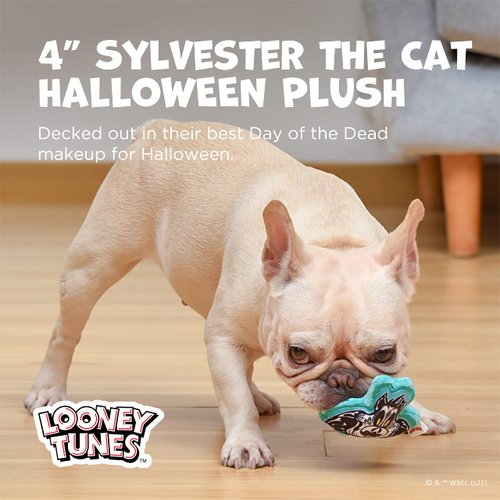 Looney Tunes Sylvester Day of The Dead Plush Toy, Small Dog Toy, Flattie Squeaker, Officially Licensed Halloween Dog Chew Toy, 4 Inch
