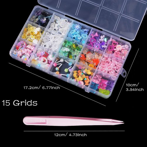 Multi 3D Mix Assorted Color Nail Charms Acrylic Flower Butterfly Bowknots Lollipop Candy Bear Cute Hollow Pearls Nail Charms Jewelry for Nail Art DIY Accessories