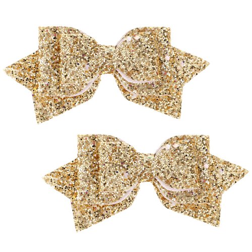 Sparkling Gold Hair Bow, 2 PCS Gold Bows for Girls Hair 5 Inch Glitter Bow Hairpin Big Bows for Girls, Sparkling Sequin Gold Hair Bows with Alligator Clips for Women and Girls Gold Hair Accessories