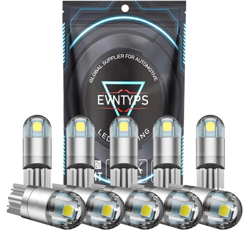 evntyps E2 Series 194 Bulb LED White 6000K License Plate Lights LED 3030 Bright Chips Wedge 168 2825 W5W T10 LED Bulb for Car LED Interior Lights License Plate Light Bulbs,Pack of 10